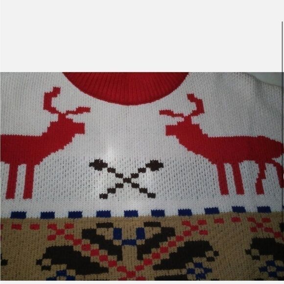 Mocotono Christmas Holiday Reindeer Geometric Crewneck Thick Sweater L - Picture 3 of 11